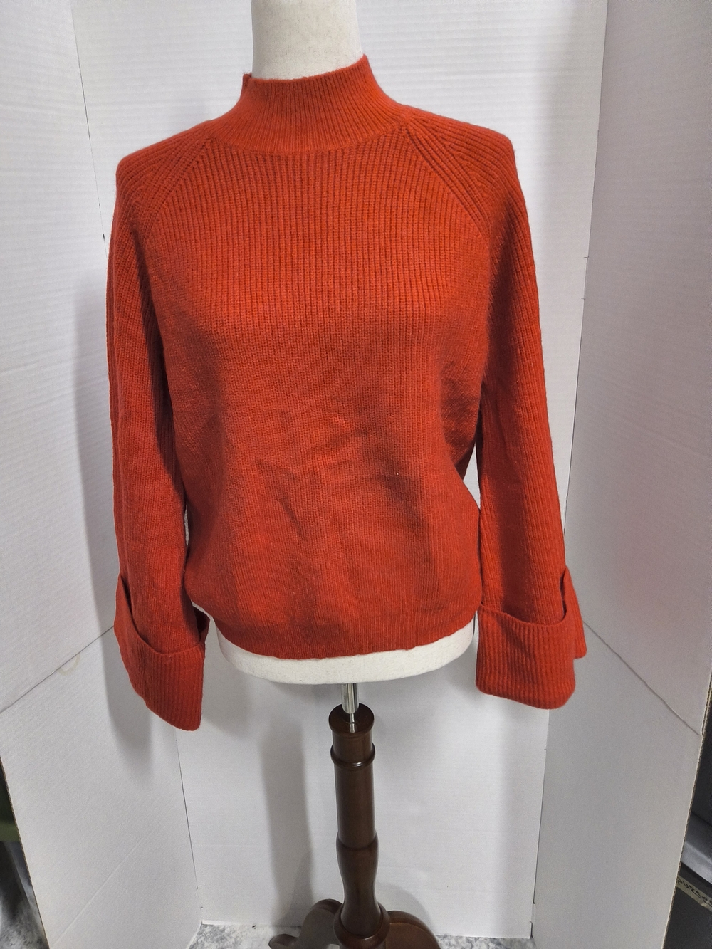 NWOT Size Medium Cupshe Red High Neck And Flared Sleeves Ribbed Sweater